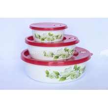 coating high quality lid colorful and two side decal carbon steel enamel storage bowl